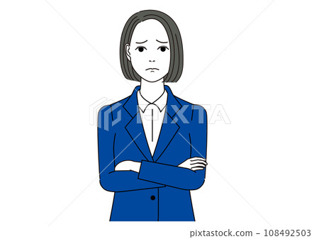 A woman in a suit with her arms crossed and a... - Stock Illustration ...