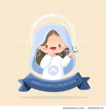 Feast of the Immaculate Conception. Virgin Mary happy with a flower Feast of the Immaculate Conception. Virgin Mary happy with a flower 108492610
