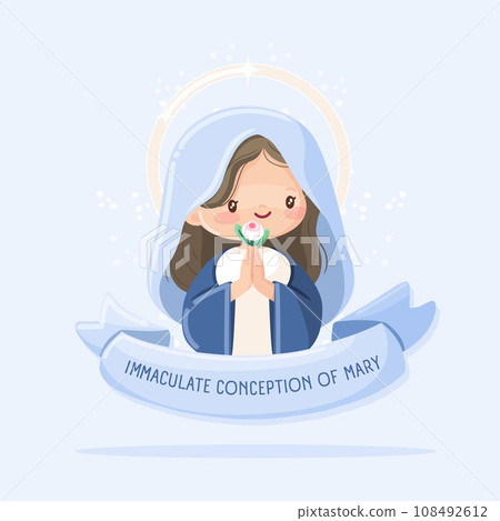 Feast of the Immaculate Conception. Virgin Mary praying with a flower 108492612