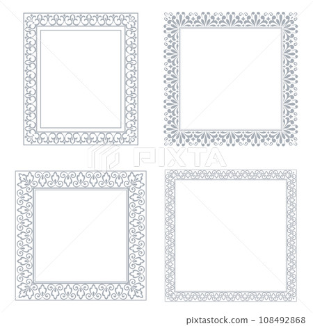 Set of decorative frames Elegant vector element for design in Eastern style, place for text. Floral gray and white borders. Lace illustration for invitations and greeting cards Set of decorative frames Elegant vector element for design in Eastern style, place for text. Floral gray and white borders. Lace illustration for invitations and greeting cards 108492868