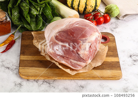 Uncooked raw pork knuckle with spices Uncooked raw pork knuckle with spices 108493256
