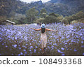 Traveler asian woman travel in flower garden at Khao Yai Thailand 108493368