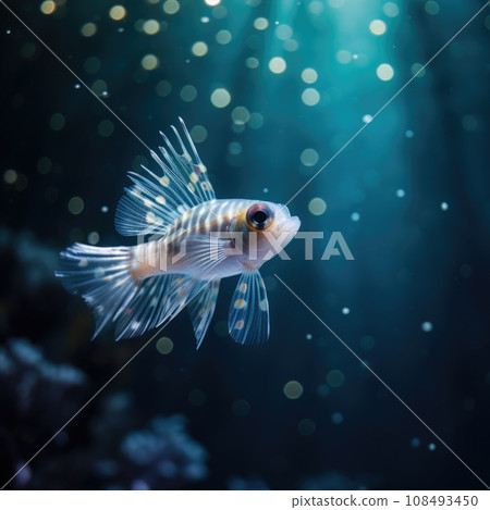White goldfish with red head on a black background 108493450