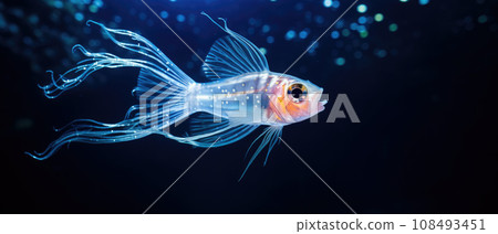 White goldfish with red head on a black background 108493451