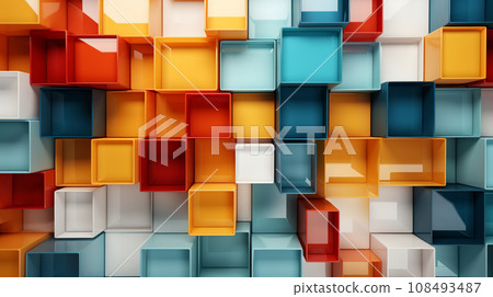 Geometric background made up of colorful plastic blocks 108493487