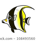 一種名為摩爾魚的可愛熱帶魚的插圖，它有長的黃色和黑色背鰭 108493560