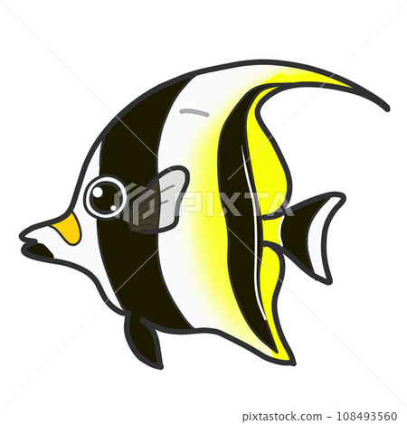 一種名為摩爾魚的可愛熱帶魚的插圖，它有長的黃色和黑色背鰭 108493560