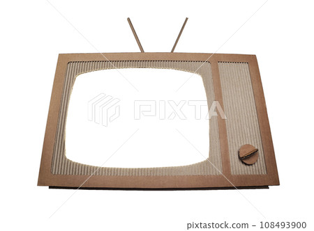 Vintage TV made of cardboard with blank isolated screen on white background Vintage TV made of cardboard with blank isolated screen on white background 108493900
