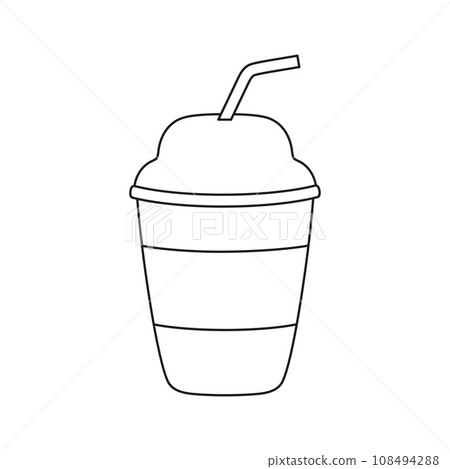 outline vector illustration with paper cup of drink outline vector illustration with paper cup of drink 108494288