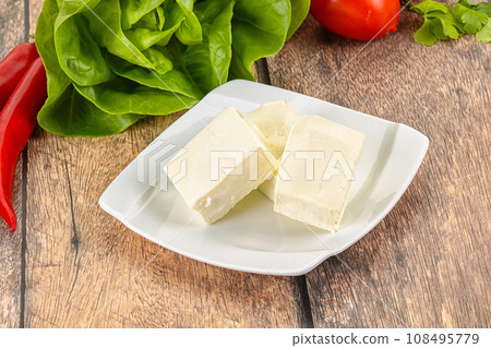 Greek traditional Feta cheese in the plate Greek traditional Feta cheese in the plate 108495779