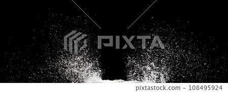 Photo image of throwing snow to hit wall ground and explode splash. Snows Freeze shot on black background isolated overlay. Fluffy White snowflakes splash cloud in mid air. Real Snow throwing shower Photo image of throwing snow to hit wall ground and explode splash. Snows Freeze shot on black background isolated overlay. Fluffy White snowflakes splash cloud in mid air. Real Snow throwing shower 108495924
