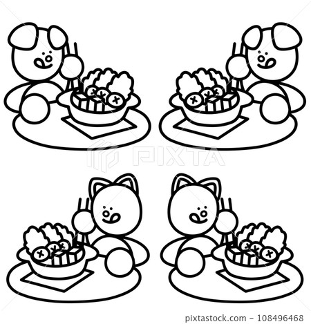 狗和貓吃火鍋食品的線條畫集 — 狗和貓 狗和貓吃火鍋食品的線條畫集 — 狗和貓 108496468