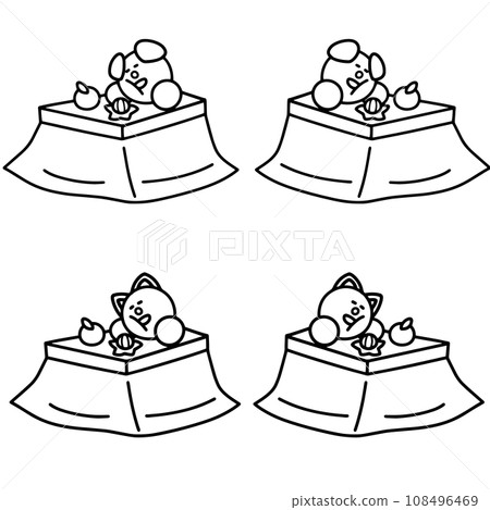 狗和貓在被爐小睡的線條畫集 狗和貓在被爐小睡的線條畫集 108496469