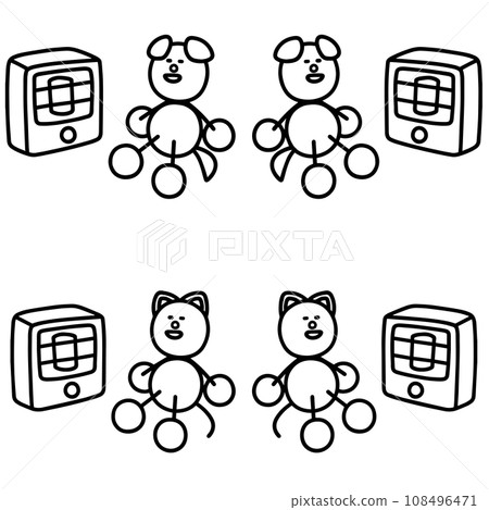 狗和貓在爐子上熱身的線條畫集 — 狗和貓 狗和貓在爐子上熱身的線條畫集 — 狗和貓 108496471