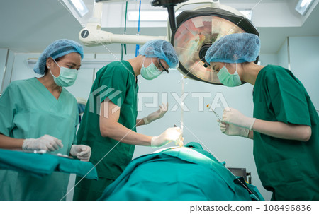 Asian Professional surgeons team performing surgery in the operating room, surgeon, Assistants, and Nurses Performing Surgery on a Patient, health care cancer and disease treatment concept Asian Professional surgeons team performing surgery in the operating room, surgeon, Assistants, and Nurses Performing Surgery on a Patient, health care cancer and disease treatment concept 108496836