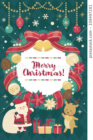 Christmas wreath illustration green background_vertical 2 108497281
