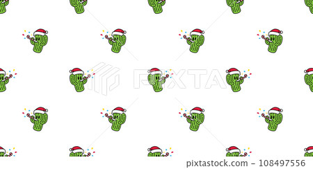cactus seamless pattern christmas santa claus hat vector candy cane Desert flower cartoon gift wrapping paper tile background repeat wallpaper scarf isolated botanica plant garden illustration doodle  108497556