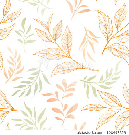 Floral seamless pattern. Branch with leaves gentle autumnal texture. Flourish nature summer garden textured leaves background Floral seamless pattern. Branch with leaves gentle autumnal texture. Flourish nature summer garden textured leaves background 108497829
