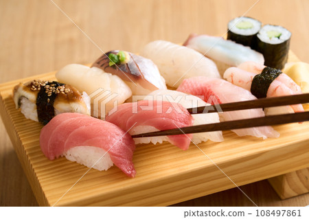 Assorted handful sushi Assorted handful sushi 108497861