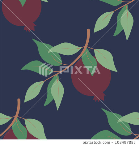 Vector seamless pattern with pomegranate branches and leaves. Wallpaper, background, paper or fabric print 108497885