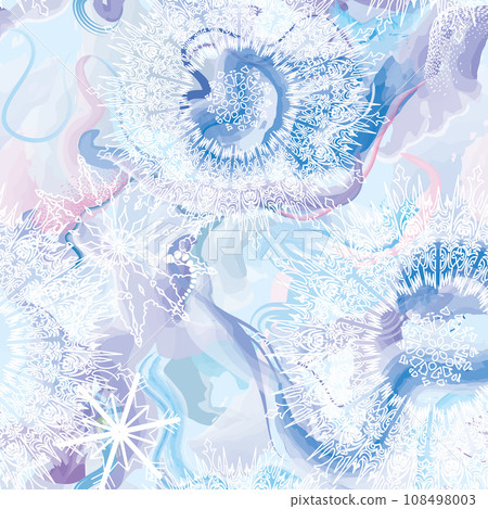 Winter snow seamless pattern. Bright winter season holiday style. Flowing wavy snowy clouds. Modern background for festive christmas graphics. 108498003