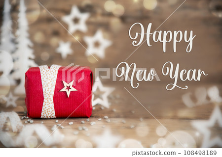 Text Happy New Year, With Christmas Gift, Winter Background 108498189