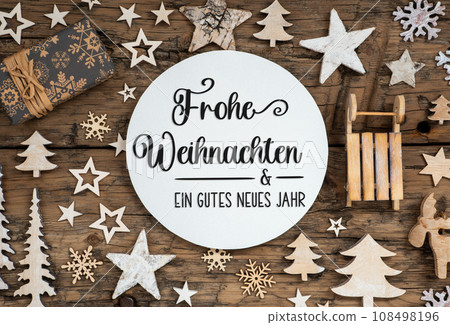 Text Frohe Weihnachten , Means Merry Christmas, Natural Christmas Decoration Text Frohe Weihnachten , Means Merry Christmas, Natural Christmas Decoration 108498196