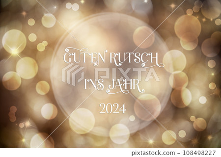Text Guten Rutsch 2024, Means Happy 2024, Golden Christmas Background Text Guten Rutsch 2024, Means Happy 2024, Golden Christmas Background 108498227