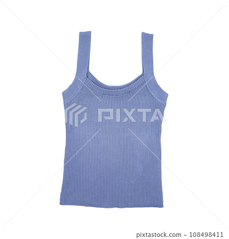 flatlay topview of Lying blue grey vest Tank top for women show with white background. Clipping Path. 108498411
