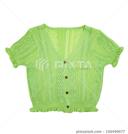 green pastel Short sleeve T shirt cardigan full body for women shows with white background. Clipping Path. 108499077