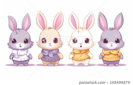 AI-generated content. Cute little cartoon bunny for baby shower and Easter  108499874