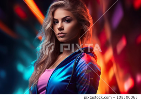 Young, athletic blond woman in vibrant - Stock Illustration [108500063]  - PIXTA