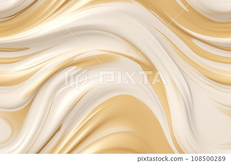 Beige seamless pattern with abstract waves. Applicable for fabric print, textile, wrapping paper, wallpaper. Beige background with golden splines. Repeatable texture. Generative AI. 108500289