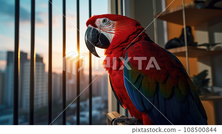 Macaw's elegant presence in the apartment. 108500844
