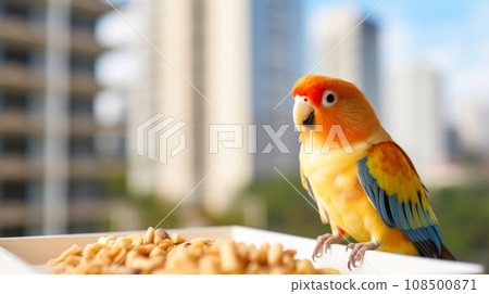Lovebird's presence in the apartment is a daily reminder of the power of love. 108500871