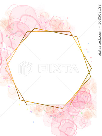 粉紅色酒精墨水藝術與金色六角形框架 108502158