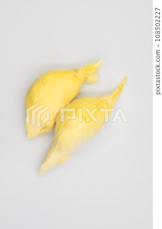 Durian is also known as the King of Fruits, its pulp tastes like custard, and those who smell it are repulsed. Shoot on white background with Clipping Path. Durian is also known as the King of Fruits, its pulp tastes like custard, and those who smell it are repulsed. Shoot on white background with Clipping Path. 108502227