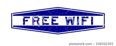 Grunge blue free wifi word hexagon rubber seal stamp on white background 108502305