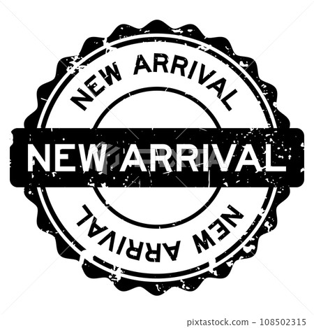 Grunge black new arrival word round rubber seal stamp on white background Grunge black new arrival word round rubber seal stamp on white background 108502315