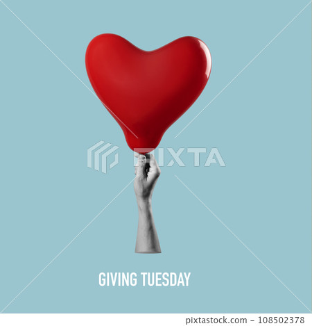 man with heart-shaped balloon, text giving tuesday 108502378