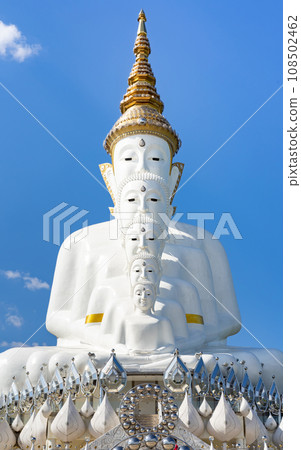 Wat Phra That Pha Kaew, Phetchabun is one of the top Thailand famous temples with a huge five white jade buddhas layered statue sitting on the big lotus, called The Sanctuary of the Five Buddhas. Wat Phra That Pha Kaew, Phetchabun is one of the top Thailand famous temples with a huge five white jade buddhas layered statue sitting on the big lotus, called The Sanctuary of the Five Buddhas. 108502462