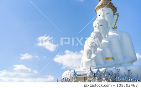 Wat Phra That Pha Kaew, Phetchabun is one of the top Thailand famous temples with a huge five white jade buddhas layered statue sitting on the big lotus, called The Sanctuary of the Five Buddhas. Wat Phra That Pha Kaew, Phetchabun is one of the top Thailand famous temples with a huge five white jade buddhas layered statue sitting on the big lotus, called The Sanctuary of the Five Buddhas. 108502468