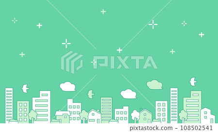 Background material of a cityscape lined with buildings and houses with a sparkling sky 108502541