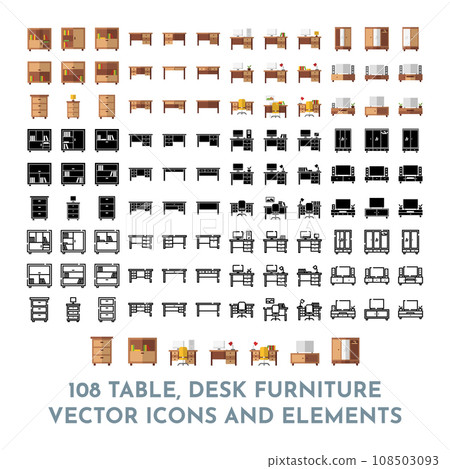 108 Vector Table Desk Furniture Elements and Icons Pack 108 Vector Table Desk Furniture Elements and Icons Pack 108503093