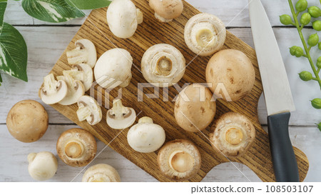 2 types of mushrooms (white and brown) 108503107