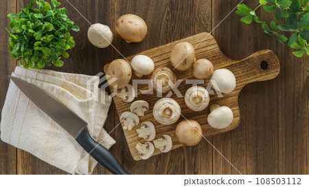2 types of mushrooms (white and brown) 2 types of mushrooms (white and brown) 108503112