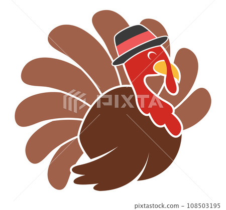 Silhouette of a turkey bird in a hat on a white background. Thanksgiving Day 108503195
