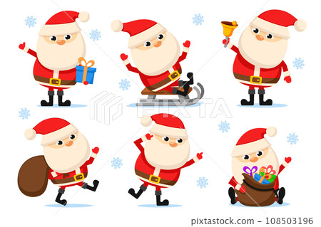 Set of Santa Claus in different poses on a white background. Christmas character Set of Santa Claus in different poses on a white background. Christmas character 108503196