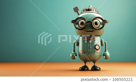 Little cute robot teacher with a glasses. Future education technologies concept. 108503221