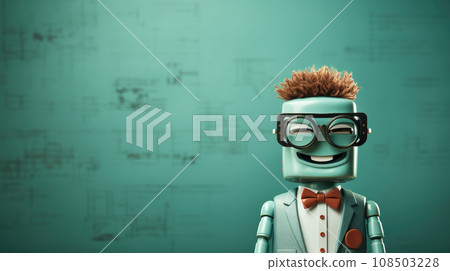 Robot teacher on the chalkboard  background 108503228